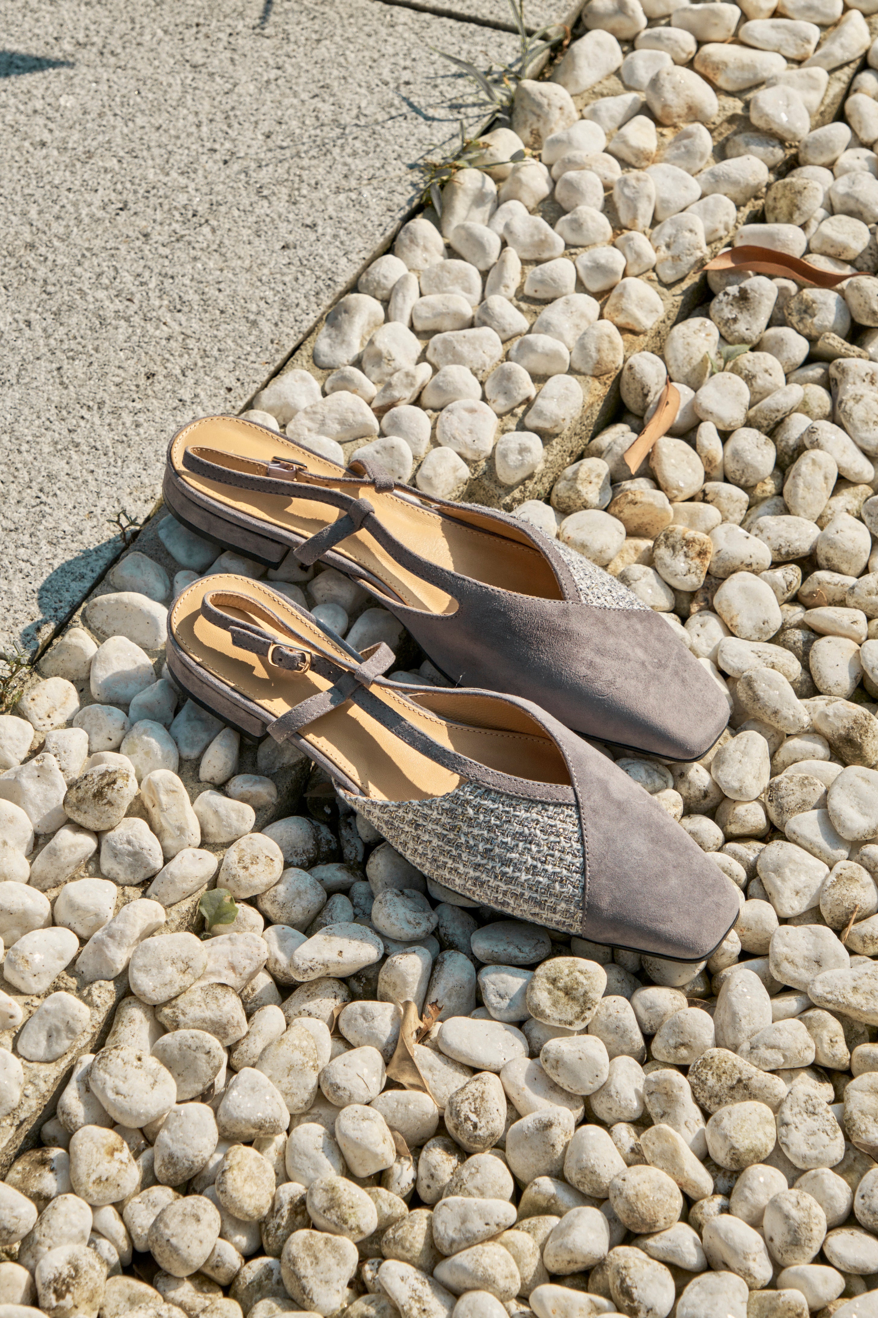 KENTI Slingback Flats - Grey Suede
