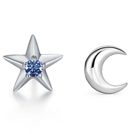 ACCESSORY/Star + Moon Studs/Silver+Blue Stone